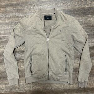 All Saints Men's Light Gray Zip-Up Sweater